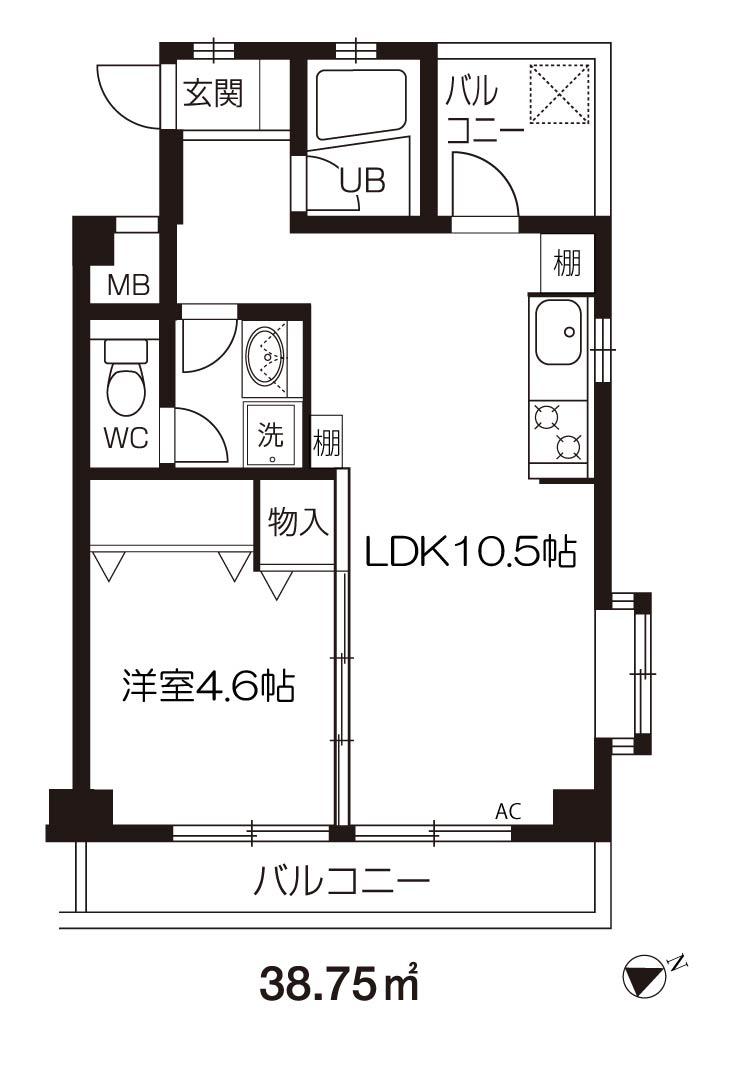 タウンベルハイツ(1LDK/4階)の間取り写真