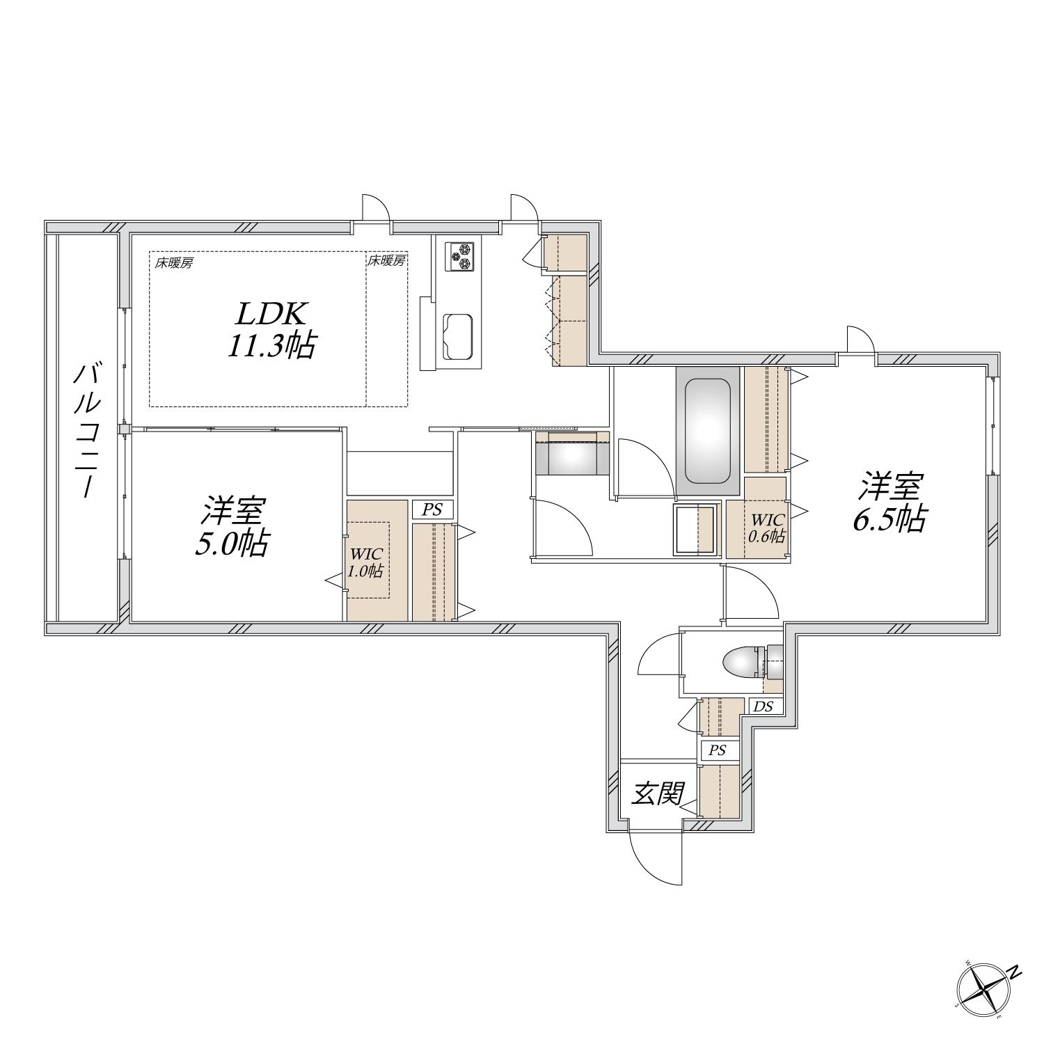 市ノ坪メゾン(2LDK/2階)の間取り写真