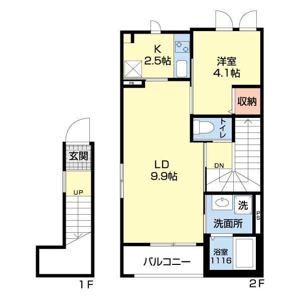 PLACER(1LDK/2階)の間取り写真