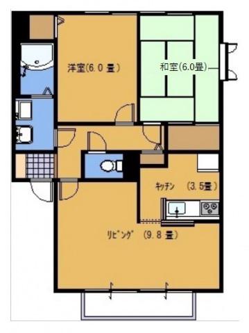 グランバンブーS(2LDK/2階)の間取り写真