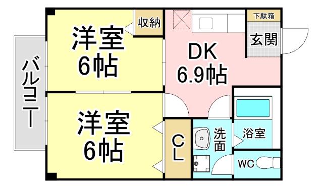 カルム太刀浦(2DK/2階)の間取り写真