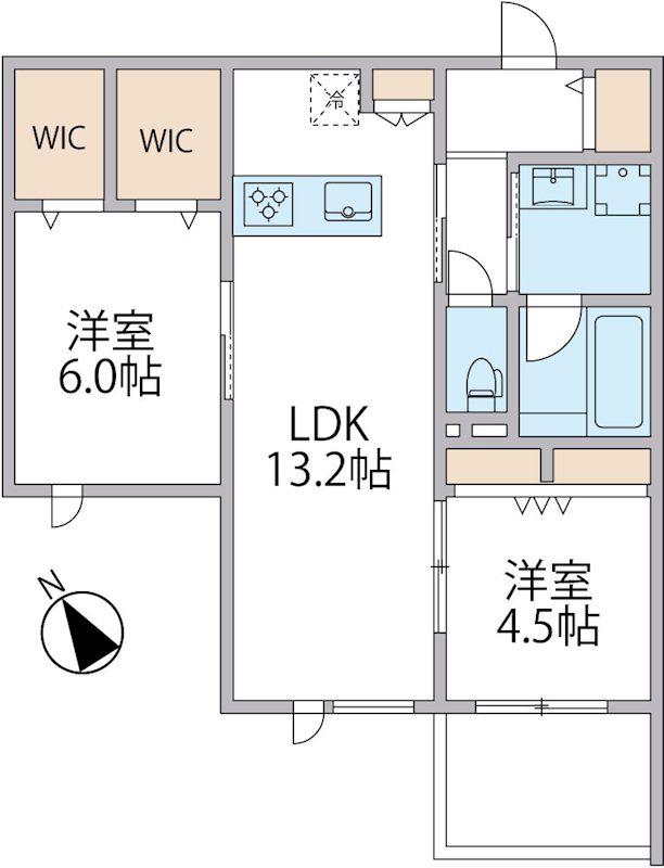 パークアヴェニュー湘南辻堂 北棟(2LDK/2階)の間取り写真