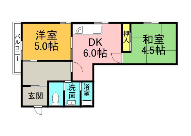 ロッコー銀山町グランドマンション(2DK/7階)の間取り写真