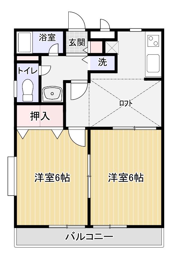 ウインドチャイム(2DK/2階)の間取り写真