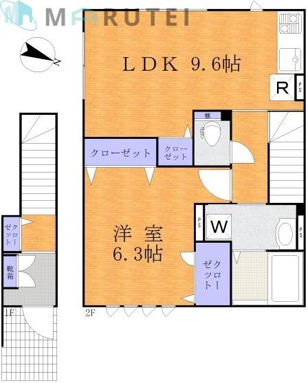 ラフテルハイムIII(1LDK/2階)の間取り写真