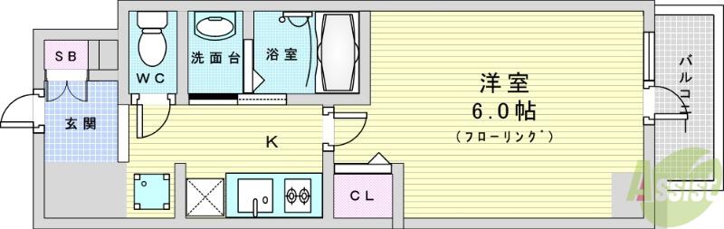 バウスフラッツ新大阪(1K/9階)の間取り写真