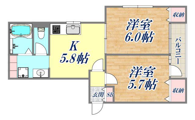 ル・ボア1(2K/1階)の間取り写真