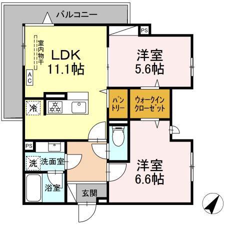 ホープハイツ(2LDK/2階)の間取り写真