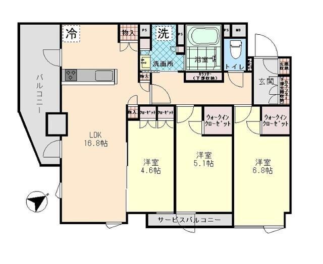 イニシア高輪プレシアスコート(3LDK/3階)の間取り写真