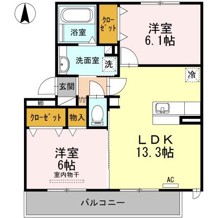 メゾン・ラフィーノII(2LDK/2階)の間取り写真