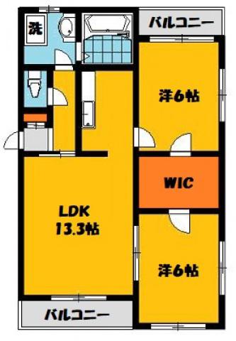 センチュリア城南B棟(2LDK/2階)の間取り写真