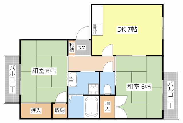 リバーブリッジハイツ(2DK/2階)の間取り写真
