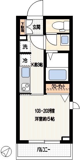 LOWE(1K/1階)の間取り写真