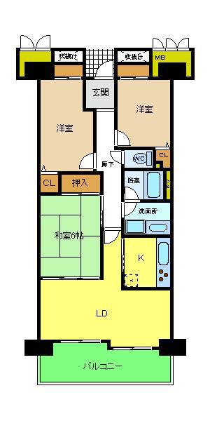 浅香山グリーンマンション(3LDK/10階)の間取り写真