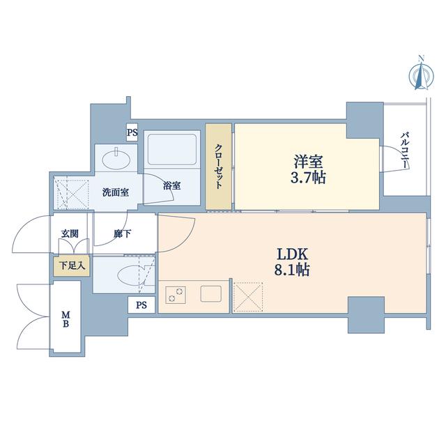 ダイナシティ新御徒町(1LDK/4階)の間取り写真