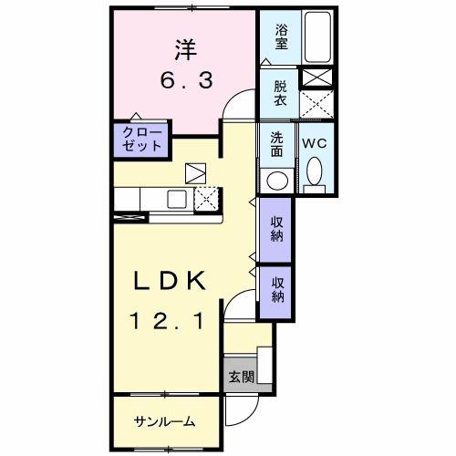 ボヌ-ルB(1LDK/1階)の間取り写真