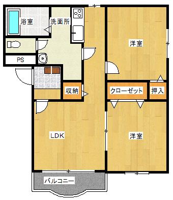ヒーローマンション・若葉(2LDK/2階)の間取り写真
