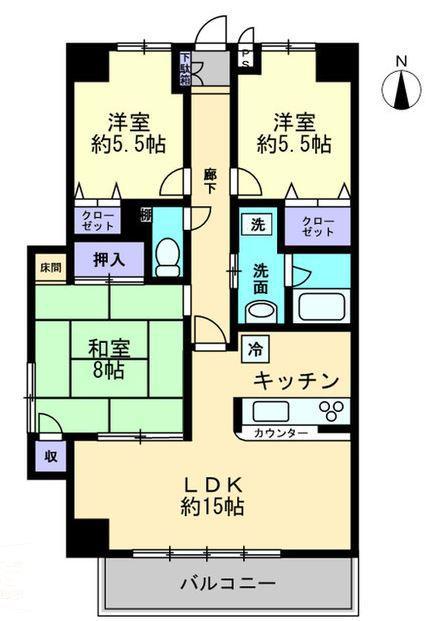 サンリッチ久保(3LDK/9階)の間取り写真