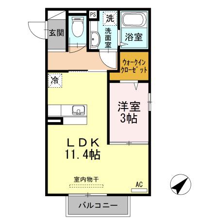 プログレスI A棟(1LDK/2階)の間取り写真