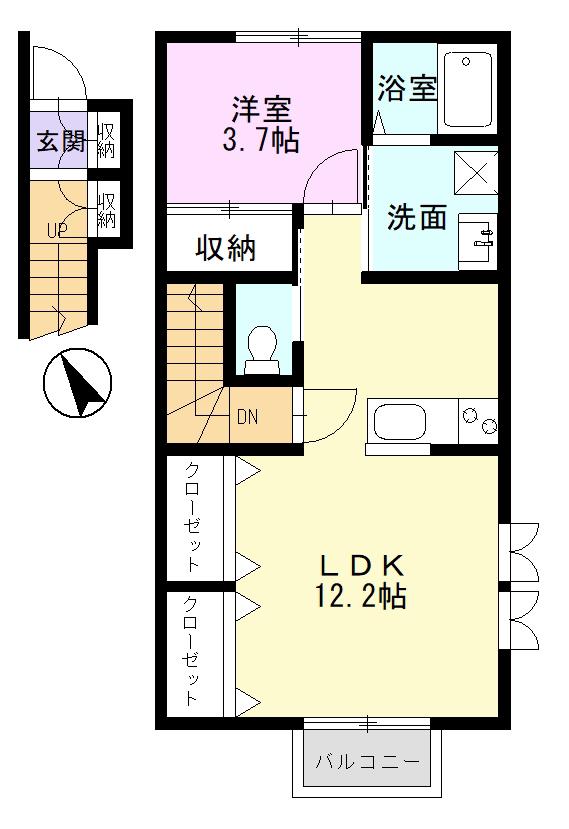 カノッサ茄子川(1LDK/2階)の間取り写真