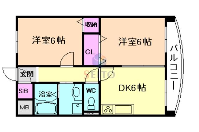 シャトー蛍池(2DK/1階)の間取り写真