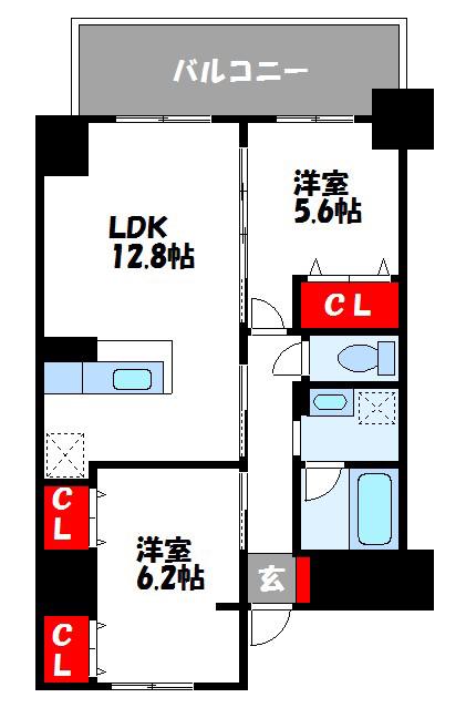 THYME(2LDK/5階)の間取り写真