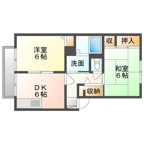 サンクレメンテB棟(2DK/2階)の間取り写真