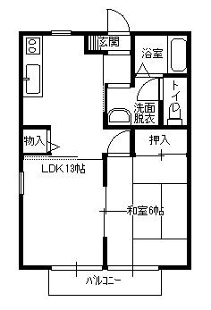 ディアス中橋良B(1LDK/2階)の間取り写真