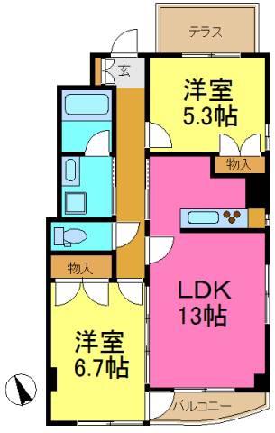 ローズガーデン楠元(2LDK/4階)の間取り写真