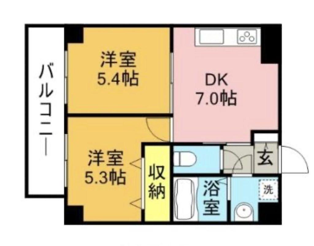 フィリオ大橋南(2DK/5階)の間取り写真