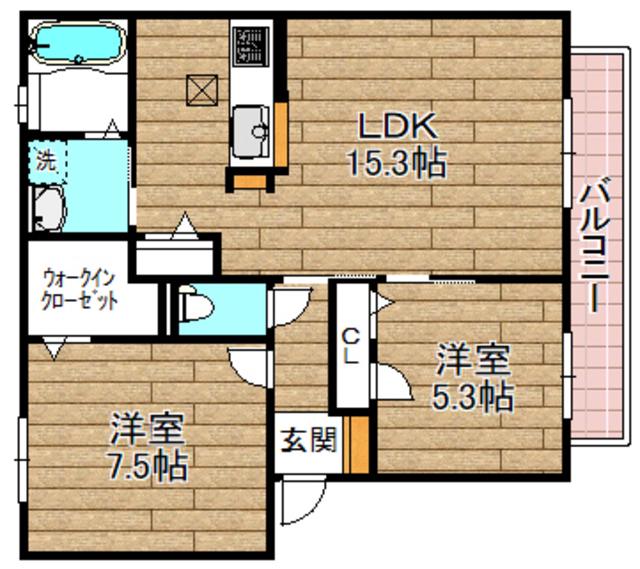 シャーメゾン宮田A棟(2LDK/2階)の間取り写真