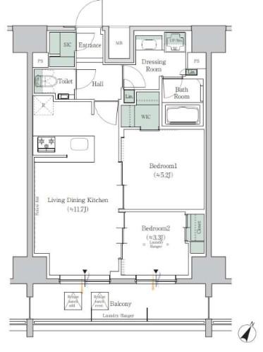 ONE ROOF RESIDENCE TAMACHI(2LDK/12階)の間取り写真