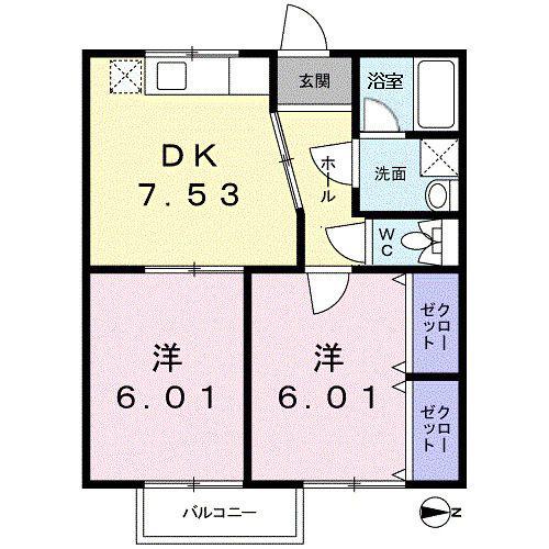 OMII(2DK/2階)の間取り写真