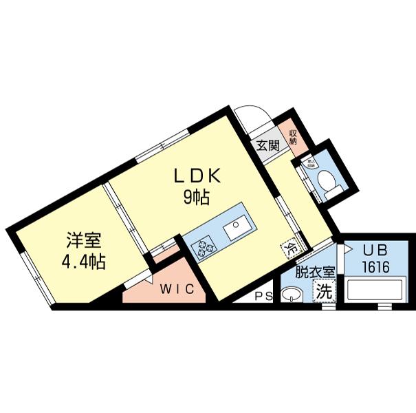 PRE沼垂東A(1LDK/1階)の間取り写真