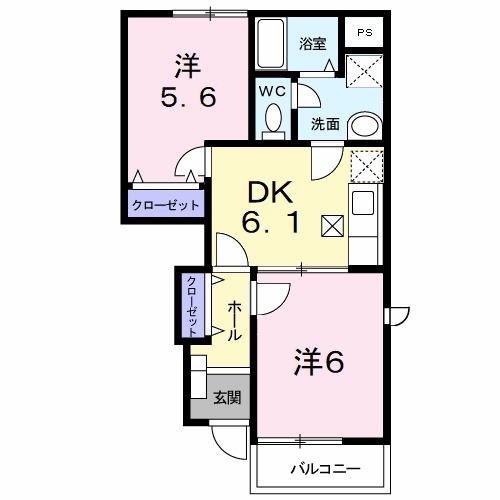 スタジョーネB(2DK/1階)の間取り写真