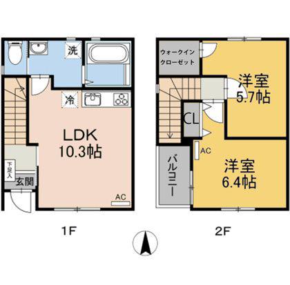 ノブリスA棟(2LDK/1階)の間取り写真