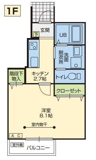サンクレールB棟(1K/1階)の間取り写真
