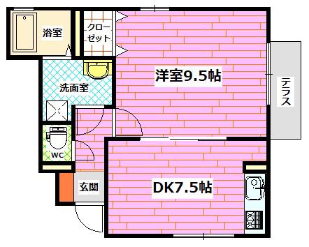 ローズコート堀越(1DK/1階)の間取り写真