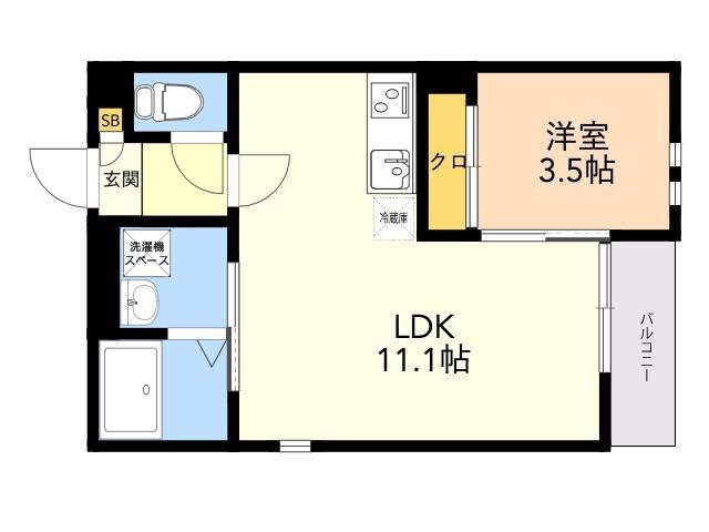 GRANDTICパールシャリオ千早(1LDK/1階)の間取り写真