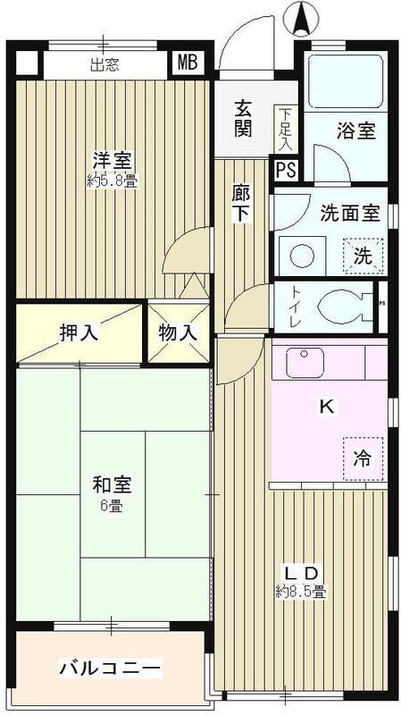 メゾンさくら-桜丘5丁目ー再契約型-(2LDK/1階)の間取り写真