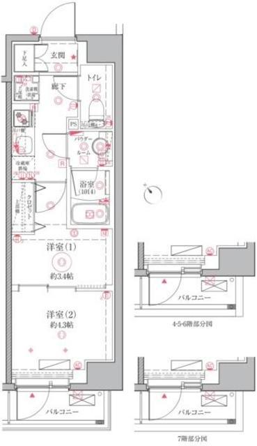 クレイシア立川(2K/8階)の間取り写真