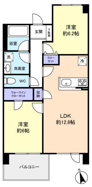 ベルヴュコート津田沼(2LDK/7階)の間取り写真