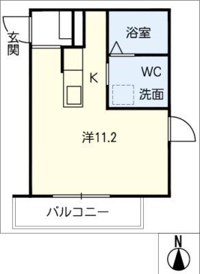 ミッドテラス(ワンルーム/2階)の間取り写真