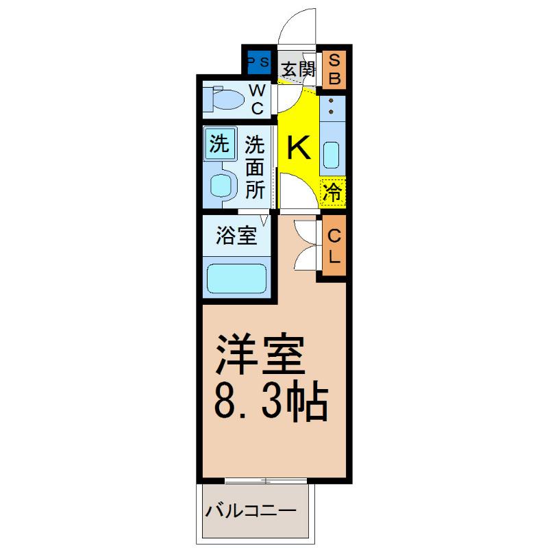パルティール黒川(1K/9階)の間取り写真