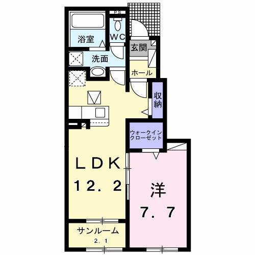 ランス B(1LDK/1階)の間取り写真