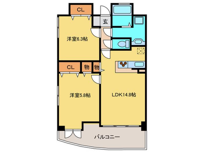 アントゥール薬院(2LDK/10階)の間取り写真