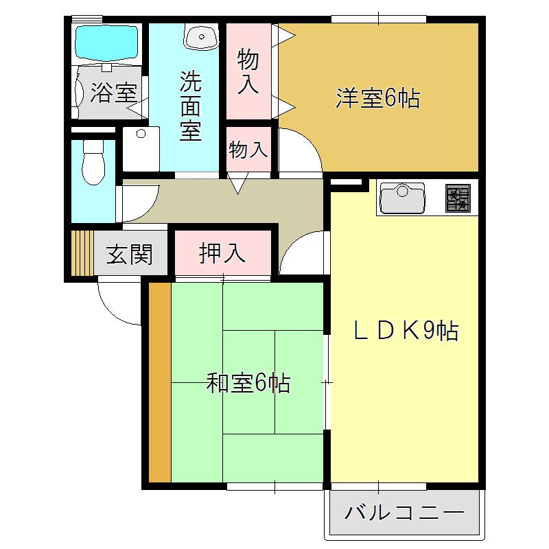 サニーヒルズB棟(2DK/1階)の間取り写真
