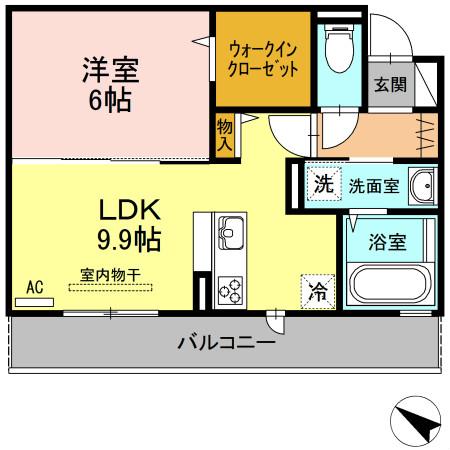 ハコマルシェ(1LDK/2階)の間取り写真