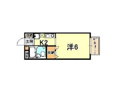 中山手ガーデンパレスB棟(1K/2階)の間取り写真