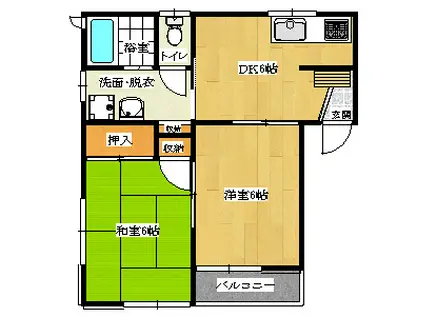 パンプキン八幡原 B棟102(2DK/1階)の間取り写真